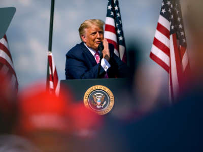 President Trump addresses a crowd during a campaign rally on October 24, 2020, in Lumberton, North Carolina.