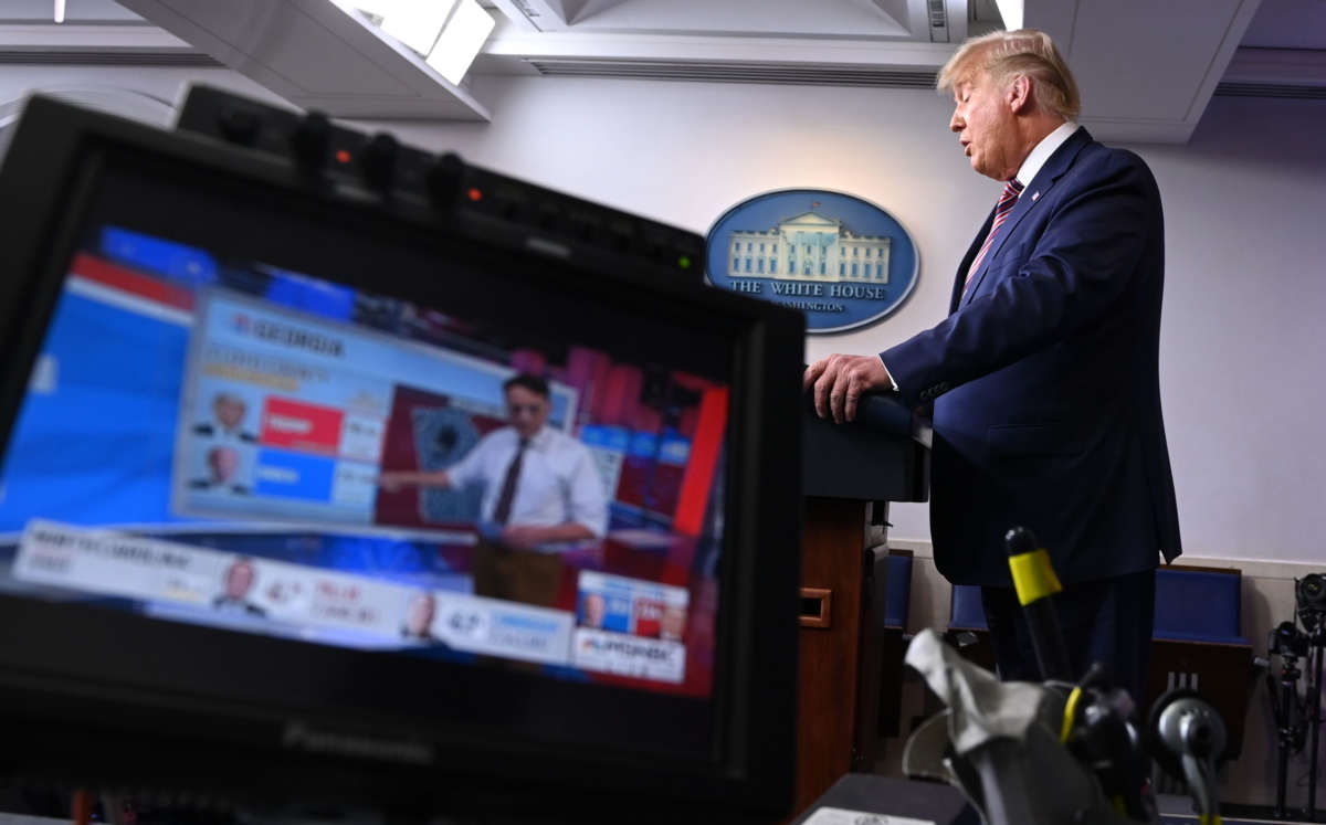 President Trump speaks in the Brady Briefing Room at the White House in Washington, D.C., on November 5, 2020.