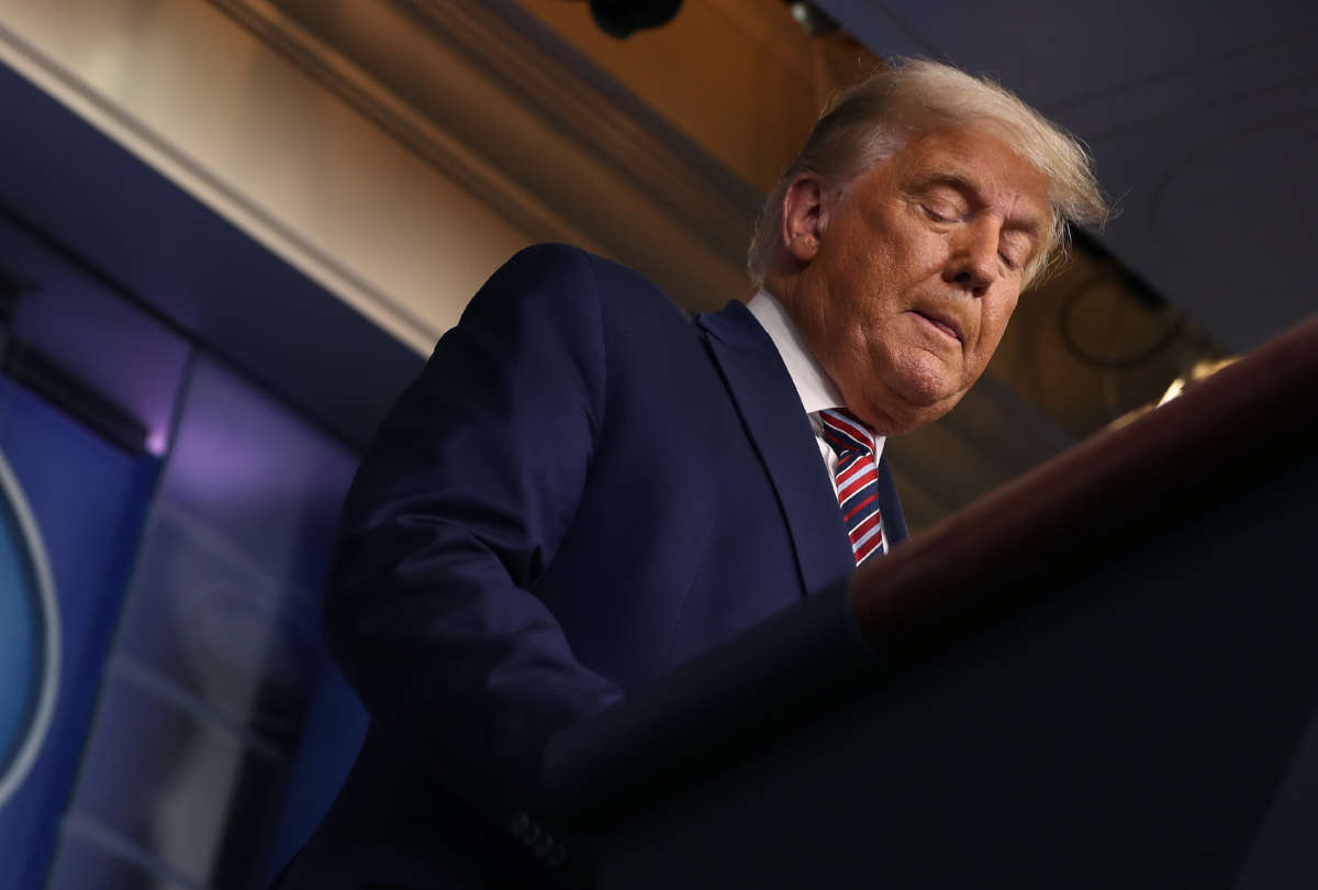 President Trump speaks in the briefing room at the White House on November 5, 2020, in Washington, D.C.