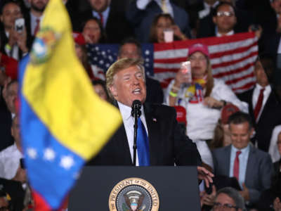 President Donald Trump during an event with the Venezuelan American community in Miami, Florida, on February 18, 2019.