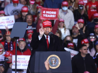 President Trump speaks during a campaign rally at Richard B. Russell Airport on November 1, 2020, in Rome, Georgia.