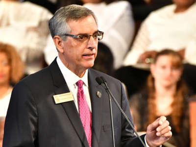 Brad Raffensperger, Georgia Secretary of State, speaks onstage at Ebenezer Baptist Church on January 20, 2020, in Atlanta, Georgia.