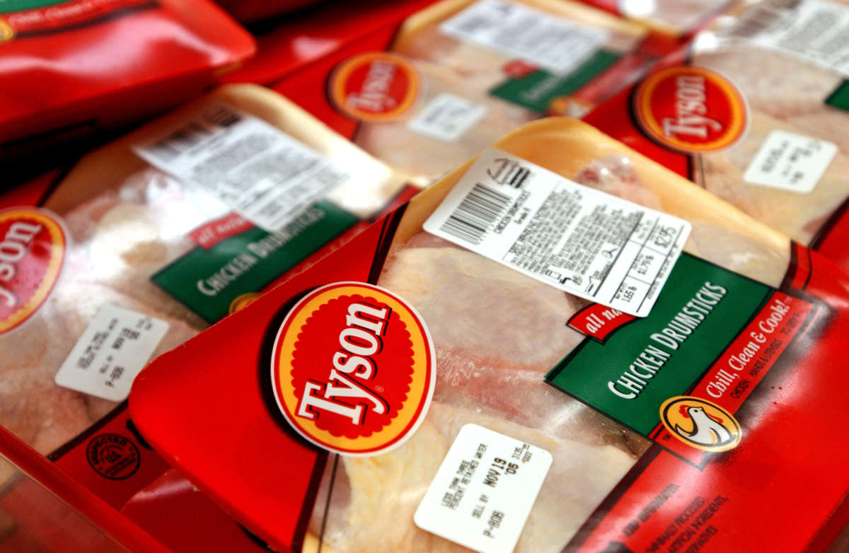 Packages of Tyson brand chicken products are displayed in the refrigerator section of an Associated Supermarket in New York City.