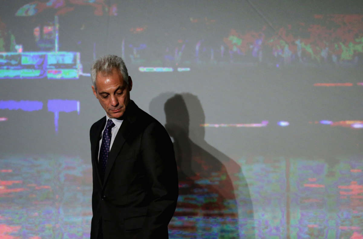 Rahm Emanuel arrives for a panel discussion at the Capitol Hilton, January 20, 2016, in Washington, D.C.