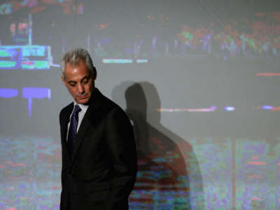 Rahm Emanuel arrives for a panel discussion at the Capitol Hilton, January 20, 2016, in Washington, D.C.