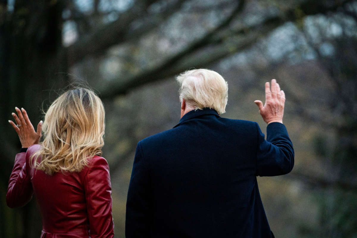 President Trump and First Lady Melania Trump depart on the South Lawn of the White House, on December 5, 2020, in Washington, D.C.