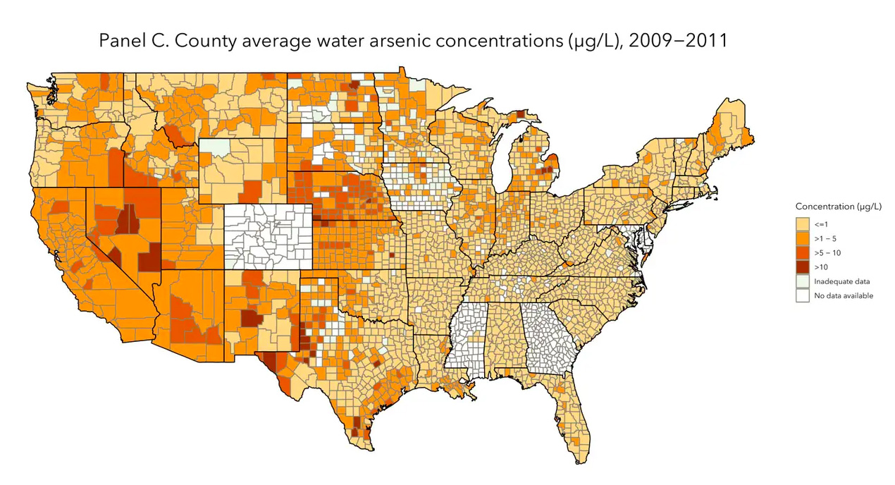 County average water arsenic concentrations map