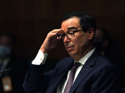Steven T. Mnuchin, Secretary, Department of the Treasury during the Senate's Committee on Banking, Housing, and Urban Affairs hearing examining the quarterly CARES Act report to Congress on September 24, 2020, in Washington, D.C.