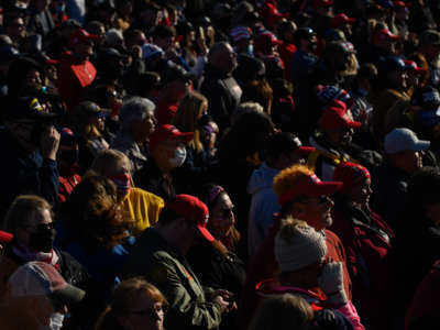 Supporters of President Donald Trump wait to hear him speak for a campaign rally at Pittsburgh-Butler Regional Airport on October 31, 2020, in Butler, Pennsylvania.