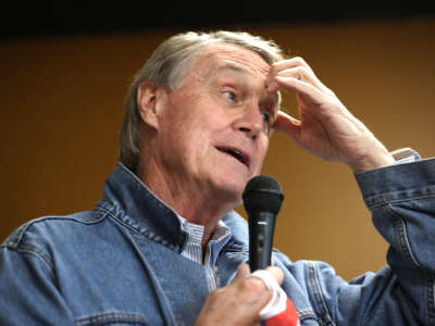 Sen. David Perdue speaks during a campaign event at Pot Luck Cafe on October 31, 2020, in Monroe, Georgia.