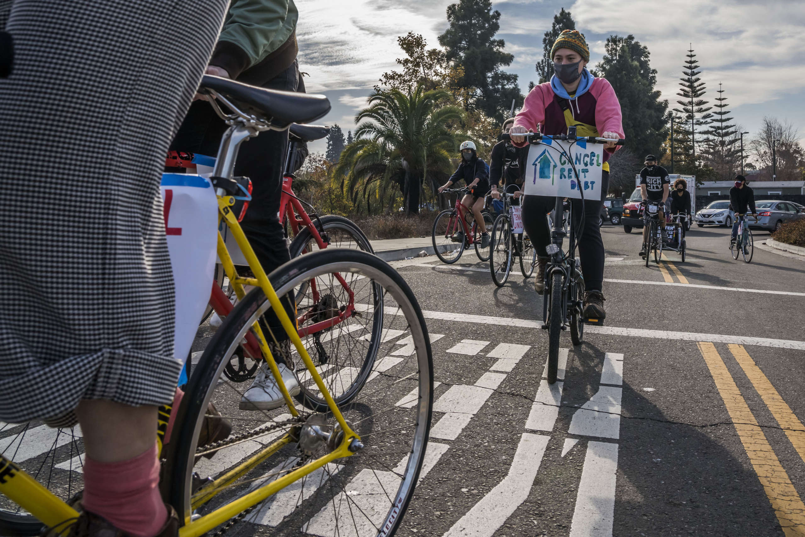 Bicycling tenants call for cancelling the rent.