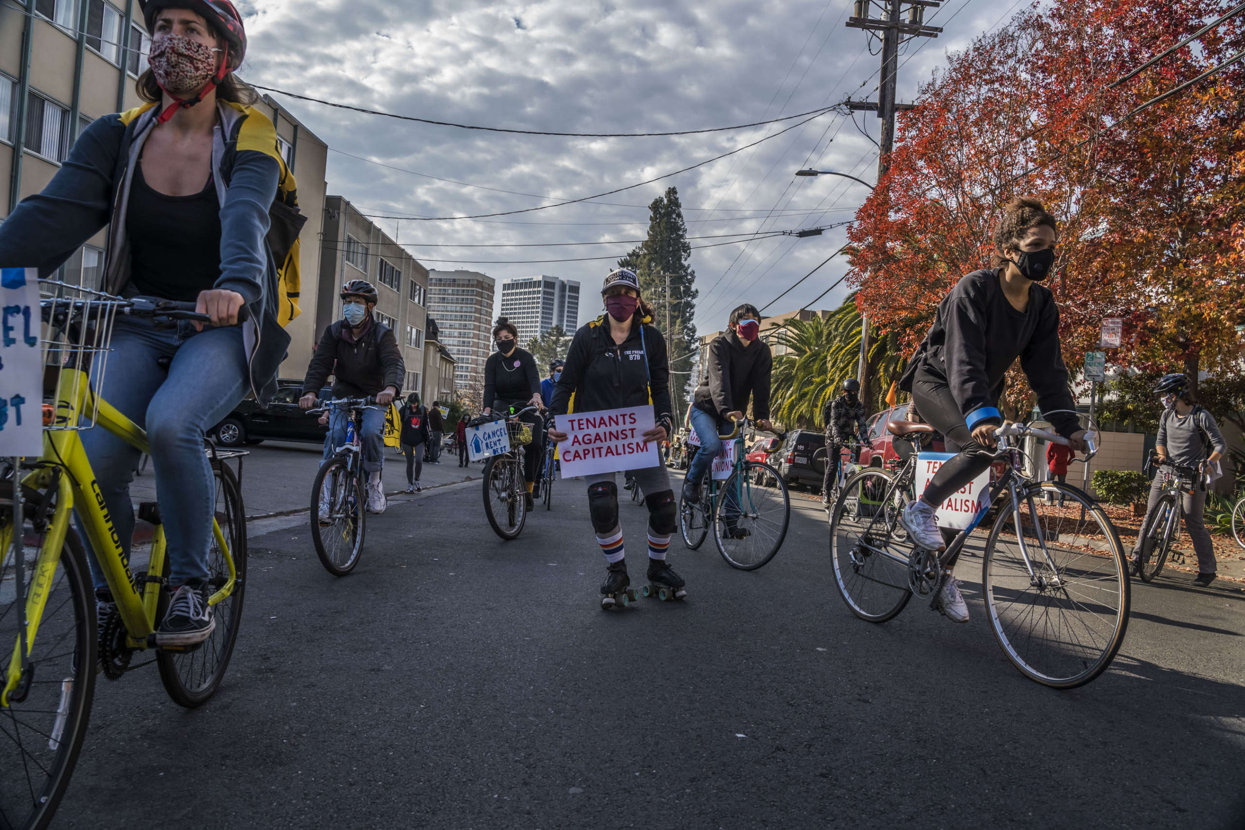 A roller-skating tenant calls for ending capitalism.