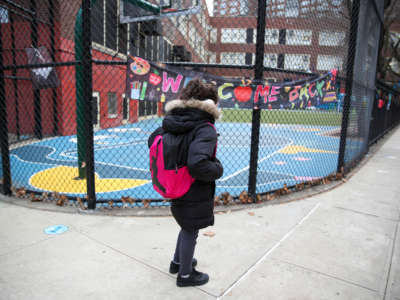 A student is seen as New York City elementary schools are opened after COVID-19 measures on December 7, 2020.