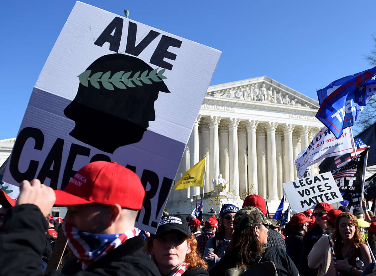 Supporters of President Trump rally at the Supreme Court in Washington, D.C., on November 14, 2020.