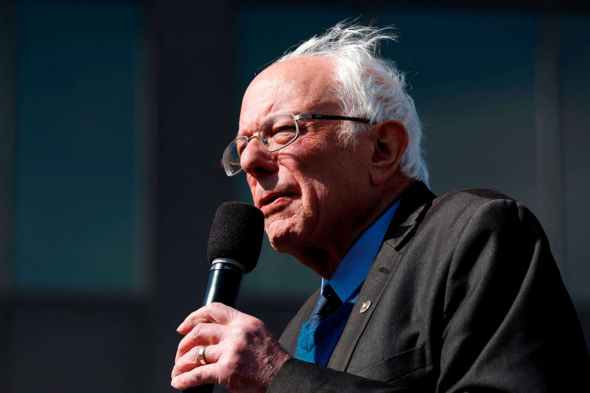 Sen. Bernie Sanders address supporters during a campaign rally in downtown Grand Rapids, Michigan, on March 8, 2020.
