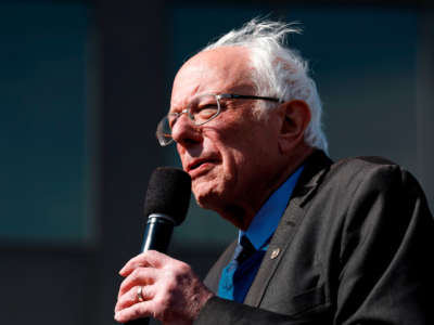 Sen. Bernie Sanders address supporters during a campaign rally in downtown Grand Rapids, Michigan, on March 8, 2020.