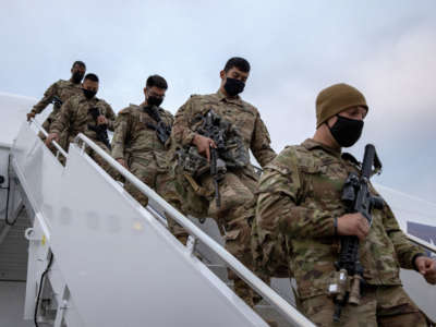 U.S. Army soldiers return home from a 9-month deployment to Afghanistan on December 10, 2020, at Fort Drum, New York.