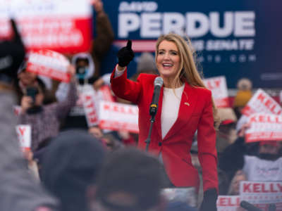Sen. Kelly Loeffler speaks at a Defend The Majority campaign event attended by Vice President Mike Pence on December 17, 2020, in Columbus, Georgia.