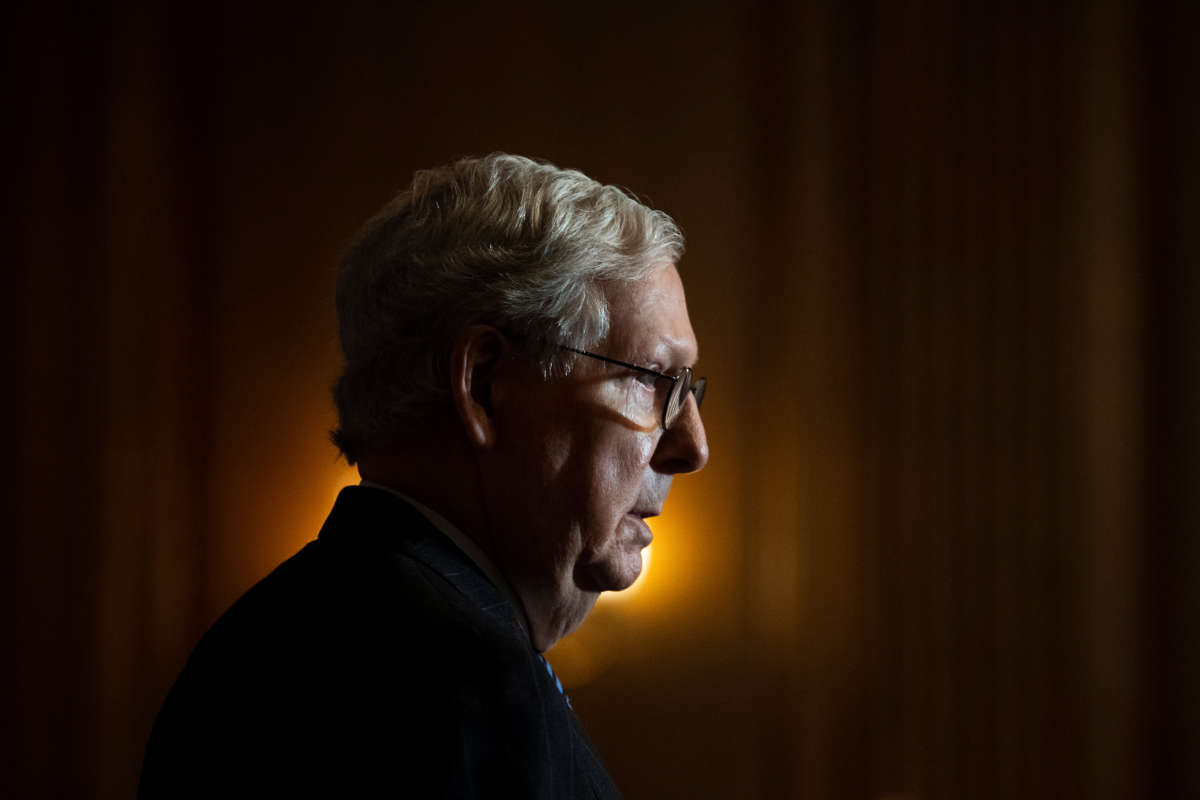 Senate Majority Leader Mitch McConnell conducts a news conference in the U.S. Capitol on December 15, 2020.