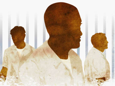 Illustration of prisoners in front of bars
