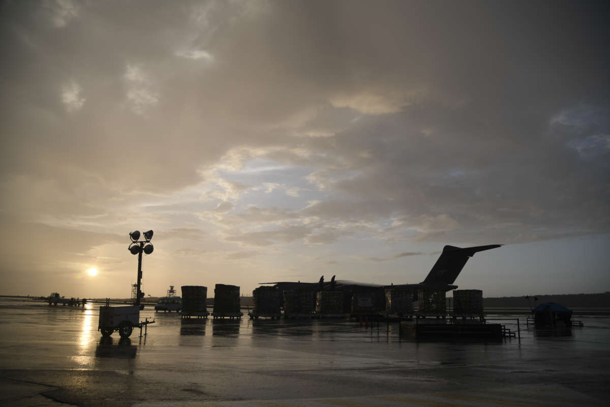 An outdoor scene from an airport