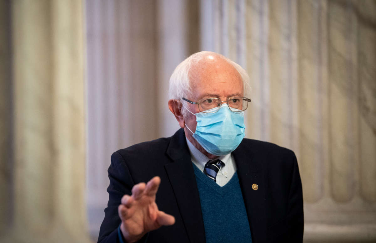 Sen. Bernie Sanders talks during an interview in the Russell Rotunda in Washington, D.C., on December 16, 2020.