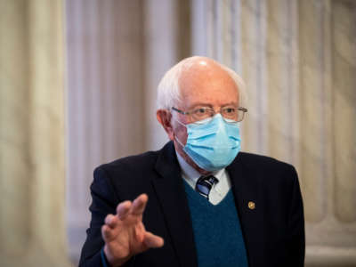 Sen. Bernie Sanders talks during an interview in the Russell Rotunda in Washington, D.C., on December 16, 2020.