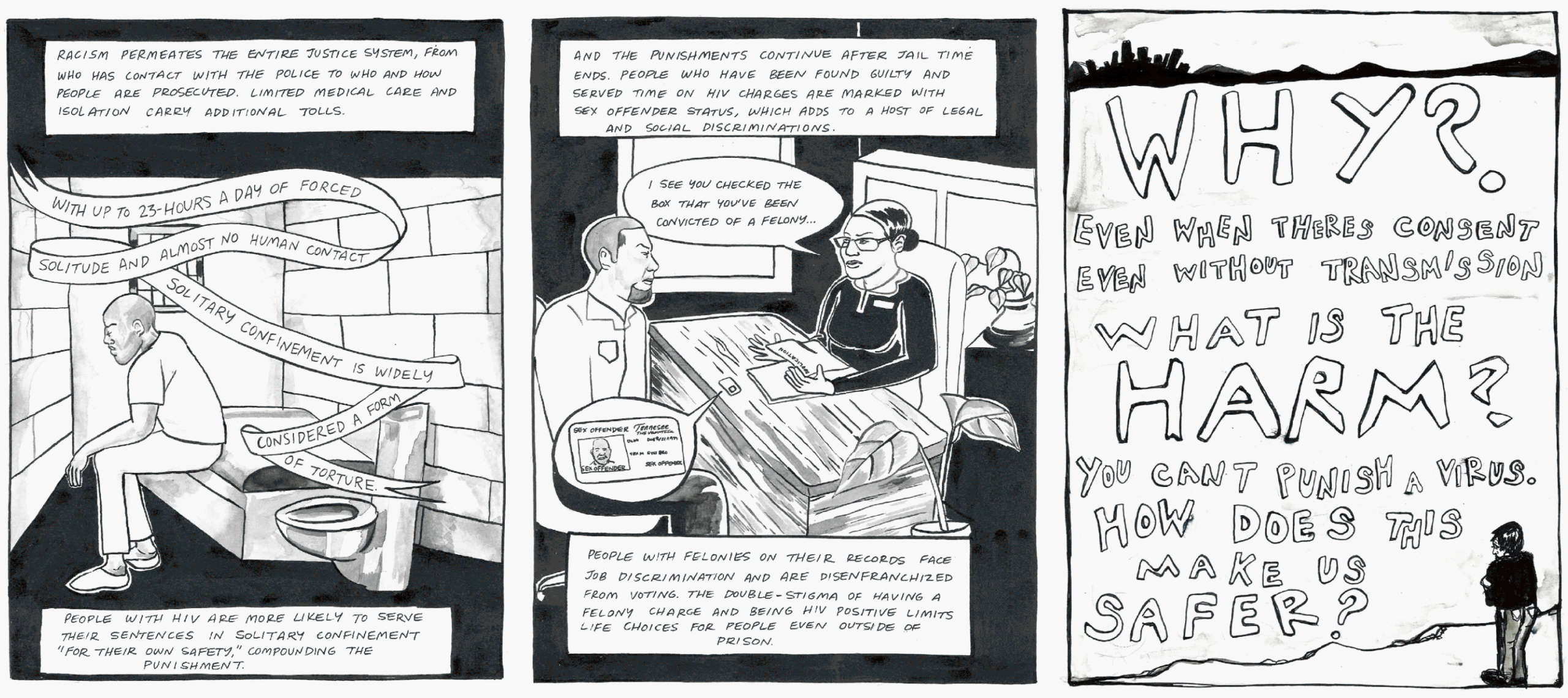 From Legalize Positivity, a comic about HIV criminalization by Clio Sady & Inés Ixierda.