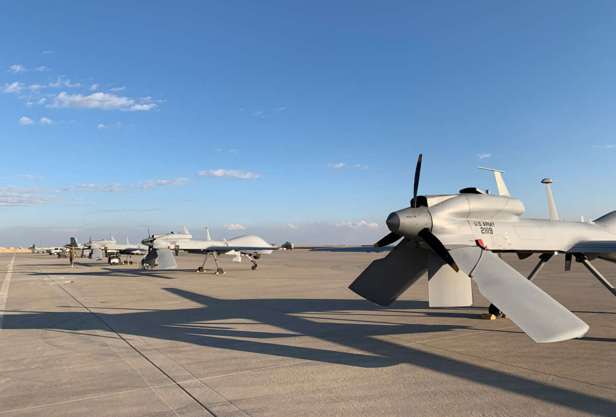 U.S. army drones stationed at the Ain al-Asad airbase in the western Iraqi province of Anbar, on January 13, 2020.