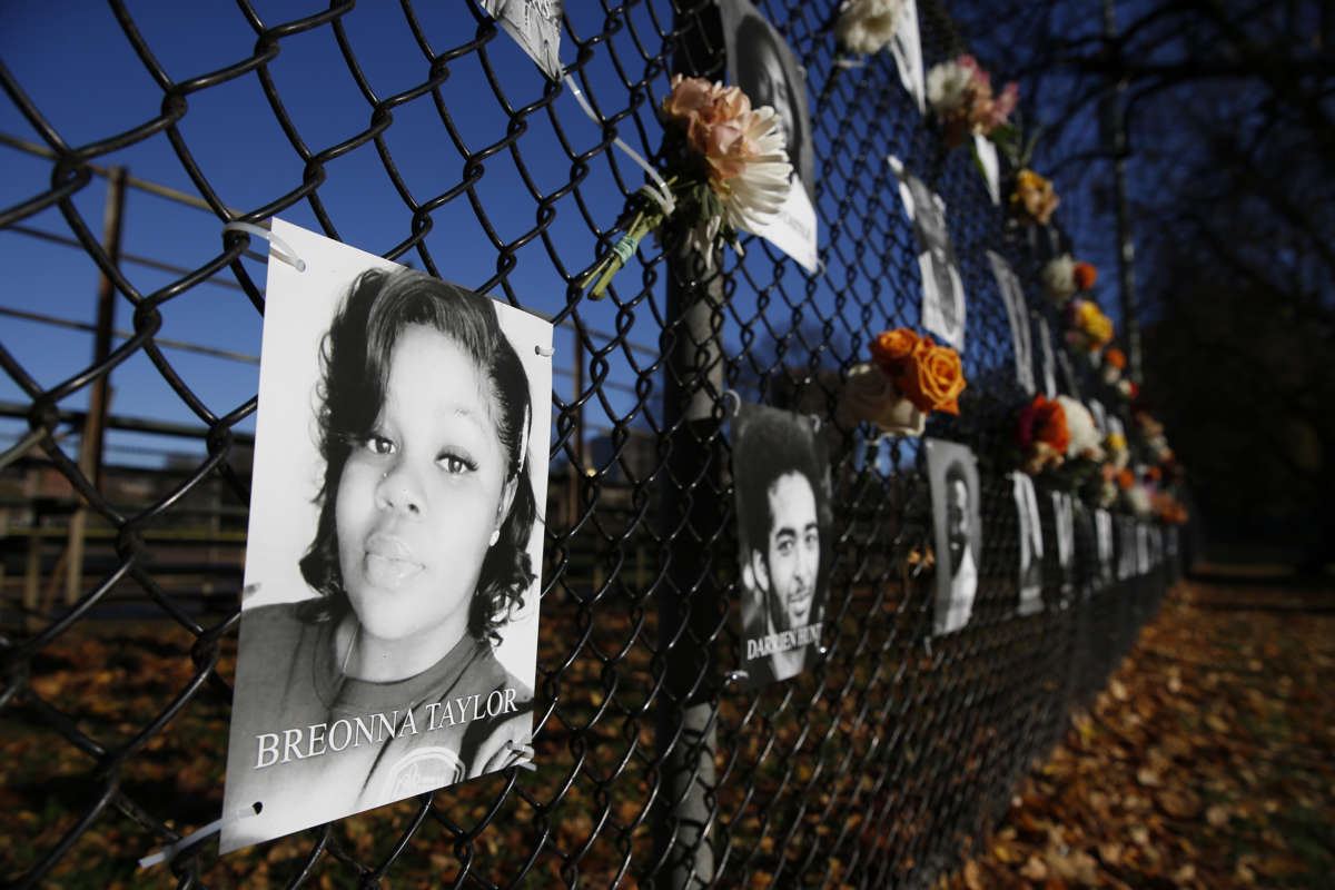 A photograph of Breonna Taylor is part of the "Say Their Names" memorial on Boston Common in Boston on November 16, 2020.