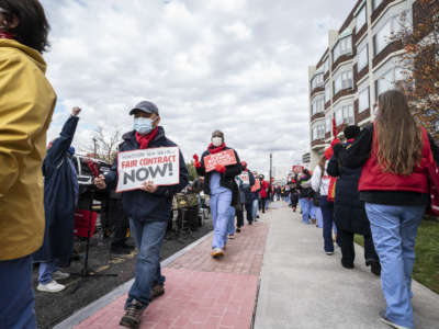 Nurses of Montefiore New Rochelle Hospital on 2 days strike after contract negotiations ended with no agreement, in New Rochelle, New York, on December 1, 2020.