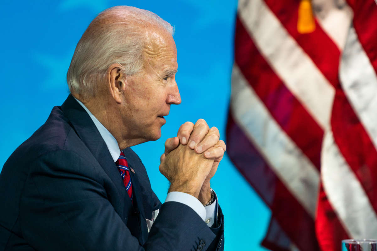 President-elect Joe Biden during a virtual meeting with National Association of Counties at the Queen in Wilmington, Delaware, on December 4, 2020.