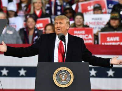 President Donald J. Trump addresses the crowd with the Republican National Committee hosts a Victory Rally with Sen. David Perdue and Sen. Kelly Loeffler in Valdosta, Georgia, on December 5, 2020.
