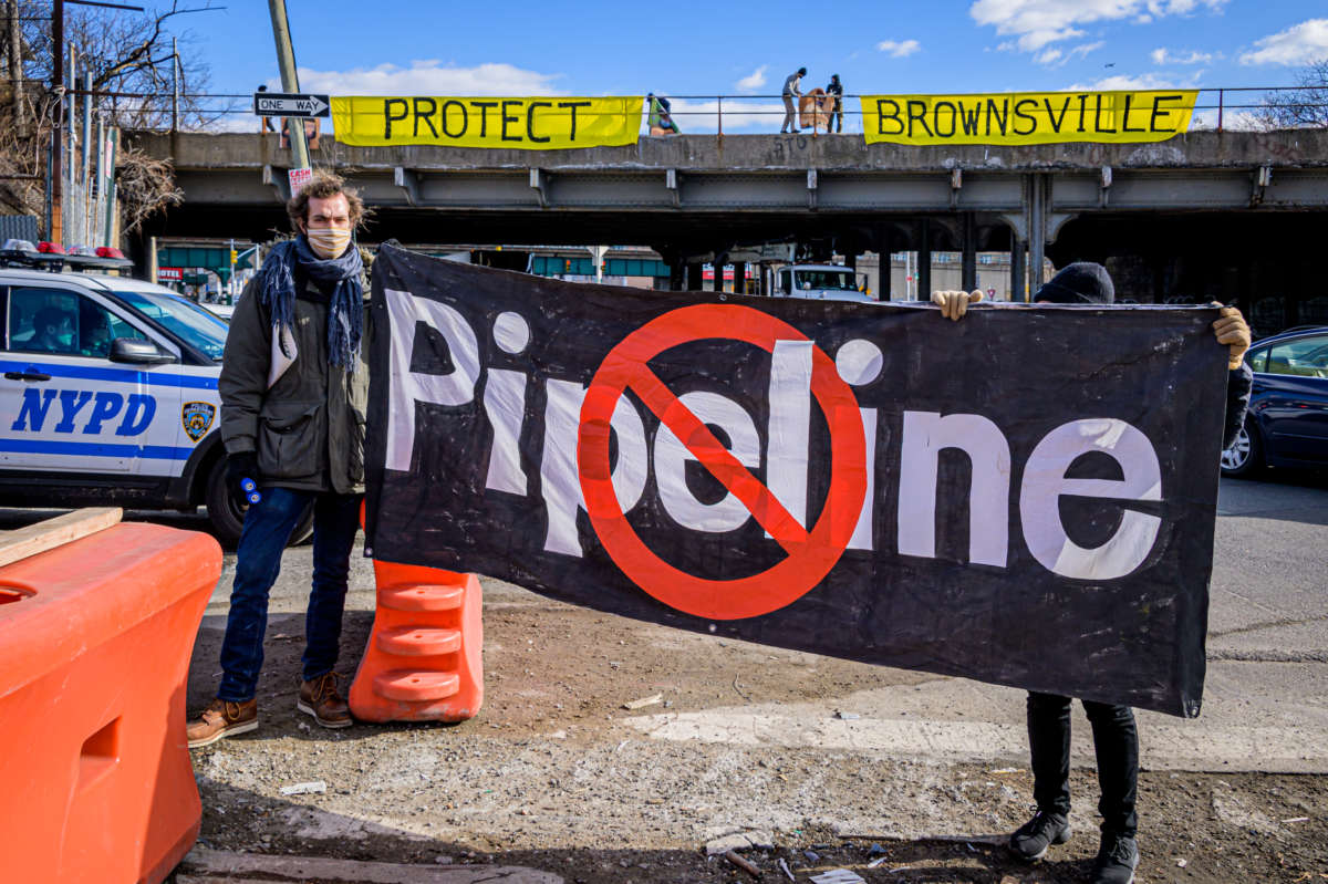 Residents from Brownsville, Brooklyn, disrupted National Grids construction site at the intersection of Junius St. and Linden Boulevard halting their so-called Metropolitan Reliability Infrastructure Project, better known as the North Brooklyn Pipeline, successfully shutting it down for the day, on December 10, 2020.