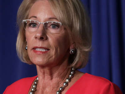Secretary of Education Betsy DeVos speaks during a White House Coronavirus Task Force press briefing at the U.S. Department of Education July 8, 2020, in Washington, D.C.
