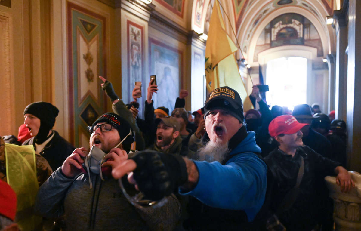 Trump supporters breach the U.S. Capitol on January 6, 2021, in Washington, D.C.