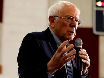 Sen. Bernie Sanders speaks during a campaign rally at Salina Intermediate School in Dearborn, Michigan, on March 7, 2020.