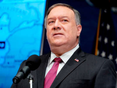 Secretary of State Mike Pompeo speaks at the National Press Club in Washington, D.C., on January 12, 2021.