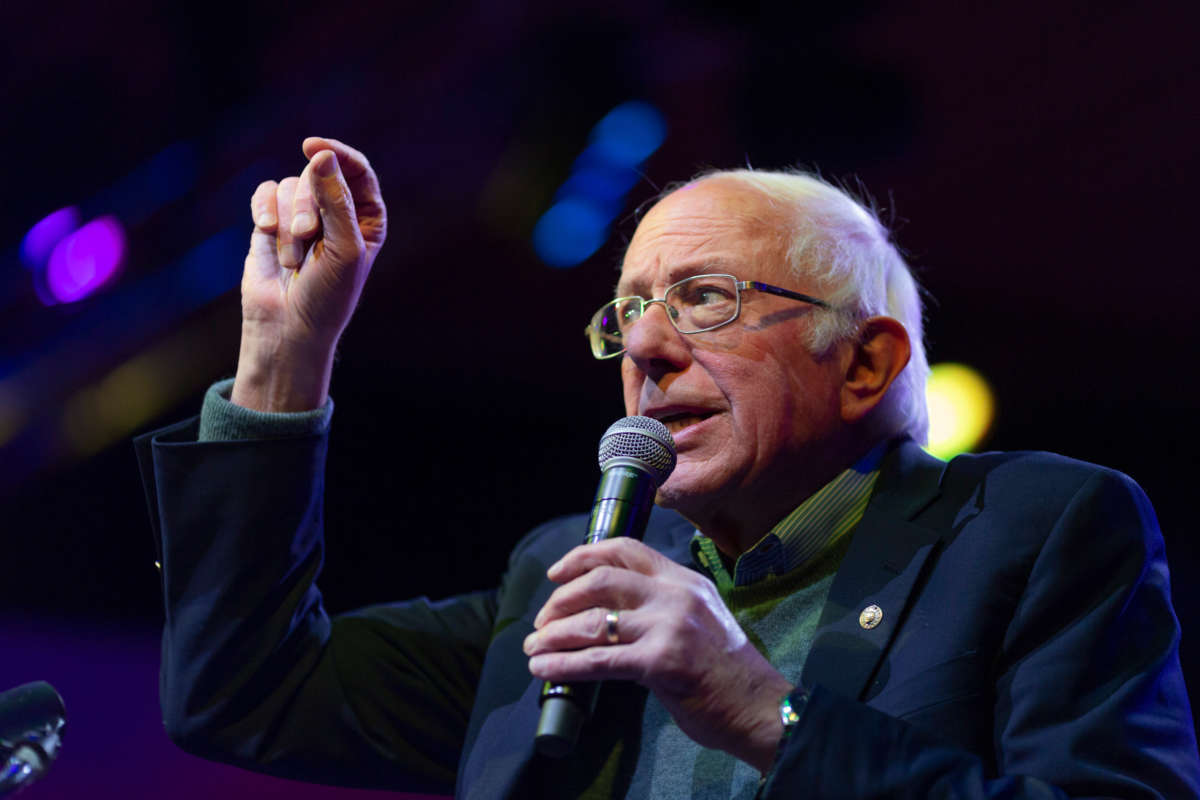 Sen. Bernie Sanders speaks at a rally on December 16, 2019, in Rancho Mirage, California.