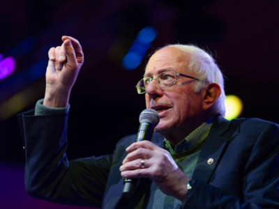 Sen. Bernie Sanders speaks at a rally on December 16, 2019, in Rancho Mirage, California.