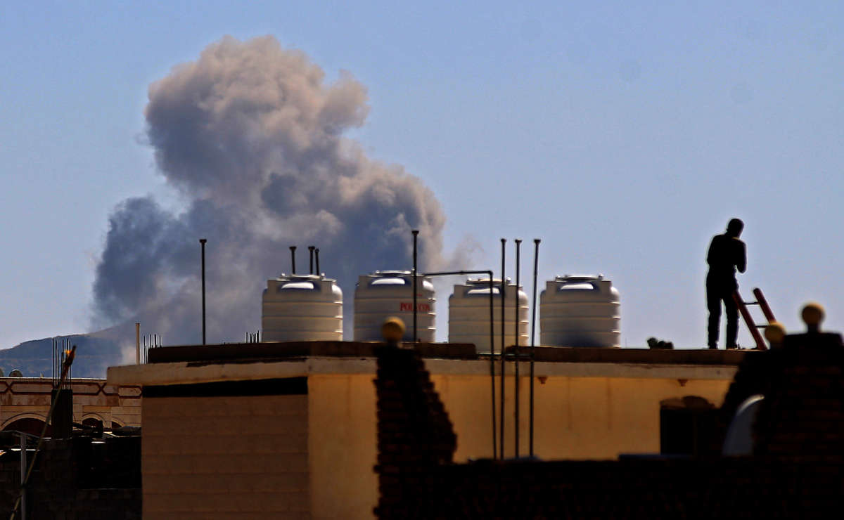 Smoke billows following a reported airstrike by the Saudi-led coalition in the Yemeni capital Sanaa, on November 27, 2020.