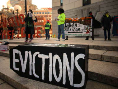 Boston tenants, faith leaders, and small landlords rallied and marched, calling for a stronger, longer federal eviction ban as part of a National Day of Action to Prevent Evictions in Boston on January 13, 2021.