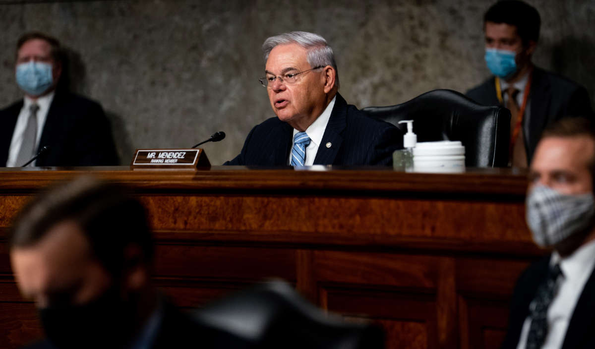 Senate Committee on Foreign Relations Ranking Member Robert Menendez speaks during a Senate Committee on Foreign Relations hearing on Capitol Hill in Washington, D.C., on September 24, 2020.