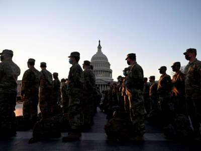 Members of the National Guard arrive at the U.S. Capitol on January 12, 2021, in Washington, D.C.