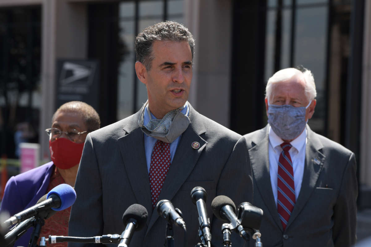 Rep. John Sarbanes, the sponsor of the For the People Act, holds a press conference on August 18, 2020, at USPS Headquarters in Washington, D.C.