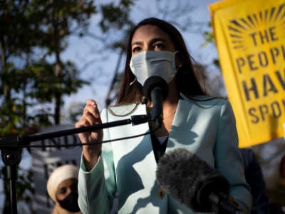 Rep. Alexandria Ocasio-Cortez speaks during a news conference with other Democrat members of Congress to push President-elect Joe Biden to appoint a corporate-free cabinet and an administration staffed with personnel committed to addressing the climate threat in Washington, D.C., on Thursday, November 19, 2020.