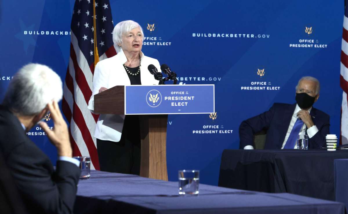 Secretary of the Treasury nominee Janet Yellen speaks during an event to name President-elect Joe Biden’s economic team at the Queen Theater on December 1, 2020, in Wilmington, Delaware.