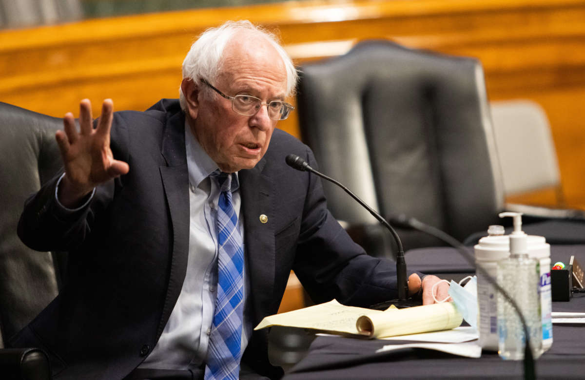 Sen. Bernie Sanders speaks during a confirmation hearing before the Senate Committee on Energy and Natural Resources on Capitol Hill January 27, 2021, in Washington, D.C.