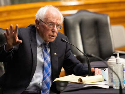 Sen. Bernie Sanders speaks during a confirmation hearing before the Senate Committee on Energy and Natural Resources on Capitol Hill January 27, 2021, in Washington, D.C.