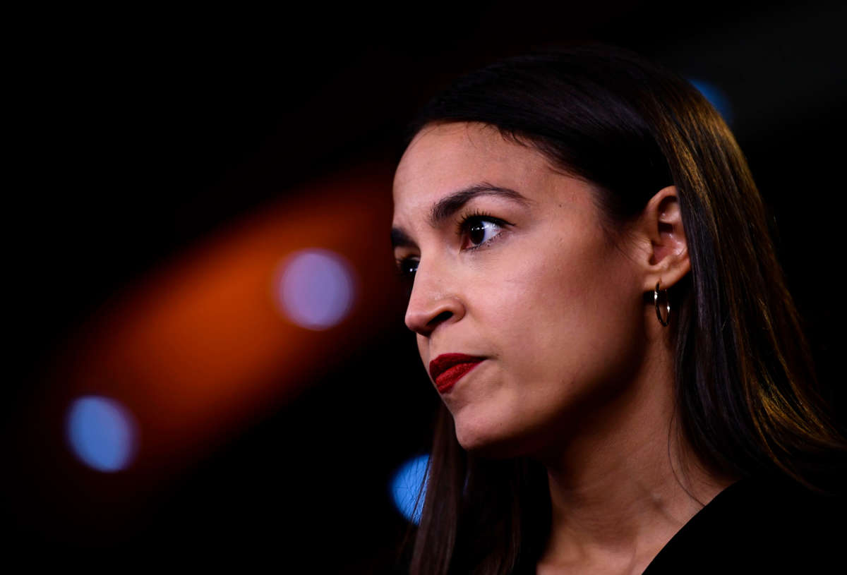 Rep. Alexandria Ocasio-Cortez looks on during a press conference at the U.S. Capitol in Washington, D.C., on July 15, 2019.